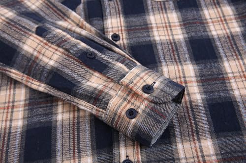 Alex Vando Mens Button Down Shirts Regular Fit Long Sleeve Casual Plaid Flannel Shirt,Navy/Khaki N34,L