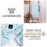 LAYNENBURG Ręcznik premium z ręcznie wiązanymi frędzlami, do łaźni tureckiej, sauny, plażowy,100% bawełna, Oeko-Tex 100, duży, podróżny, rozmiar XXL, 95 x 180 cm, jasnoturkusowy