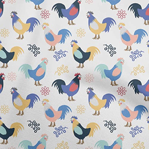 oneOone Cotton Poplin Twill White Fabric Birds Rooster Fabric for Sewing Printed Craft Fabric By The Yard 56 Inch Wide-61