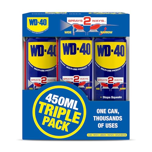 WD-40 Multi Use Lubricant Spray 450ml Triple Pack Wide and Narrow Smart Straw WD40 Value Pack for Maintenance Water Displacement and Rust Protection