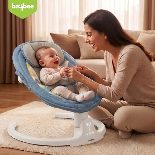 Image of Baybee Lullabies Electric Baby Cradle and Swing | Baby Swing Jhula with Adjustable Swings Speed & Recline | Rocker for Babies with Mosquito Net, Safety Belt & Music Cradle for New Born Baby (Blue)
