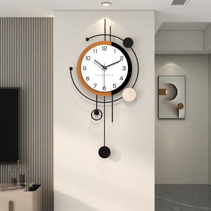 Grande horloge murale de salon moderne en métal et silencieuse à piles pour intérieur