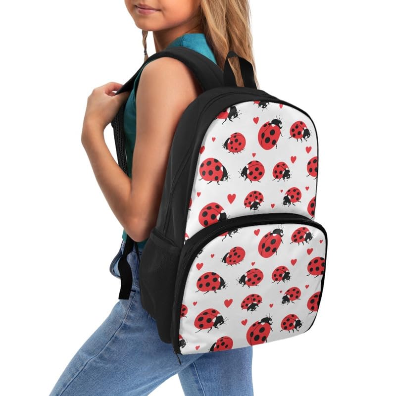 Cartoon Ladybug Print Travel Backpack for Women Cartoon Art Ladybugs Painting Lightweight Large Backpacks Heart Pattern Student Laptop Bookbag2