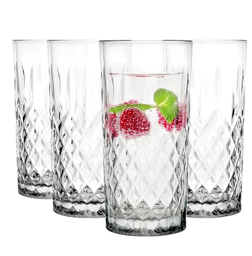 Glasmark Krosno Wassergläser Gläser Trinkgläser Set Longdrink Cocktail Gin Wasser Longdrinkgläser Cocktailgläser Trinkglas Wasserglas Spülmaschinenfest Transparent Mit Kristall Effekt 4 x 300ml