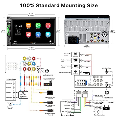 Double Din Stereo Apple Carplay - Aboutbit In-Dash Car Multimedia Player With Bluetooth - 7 Inch Hd Touchscreen Car Audio With Backup Camera | Phone Link | A/V Input | Fm/Am Car Radio | Steering Wheel #TOP6
