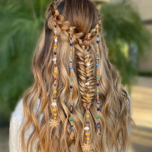 2 piezas de cadenas trenzadas largas para el cabello con clips, brillantes con cristales, accesorios bohemios para mujeres y niñas miniatura 4