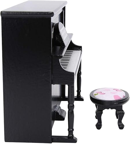 Miniatura 7 de Keenso Mini piano vertical 112, piano de casa de muñecas en miniatura con taburete, casa de muñecas, mini piano, modelo de muebles de juguete, color