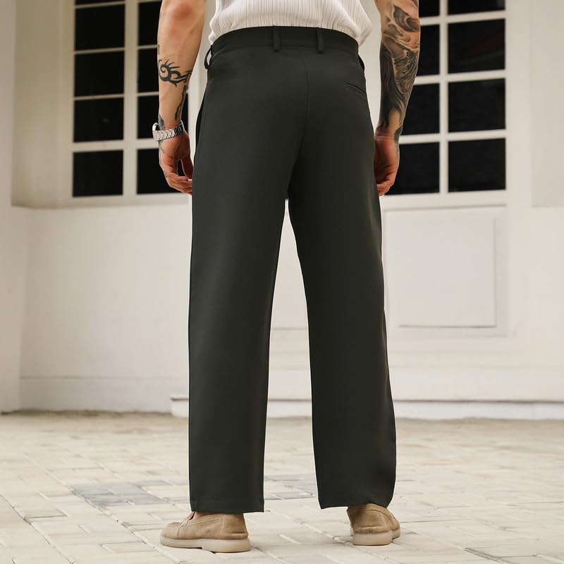 Image of CAHOOT Men's Trousers | Mid-Rise, Straight Hem, Button Closure, Straight-Fit | Solid Plain | Polyester Blend Trouser for Casual Wear