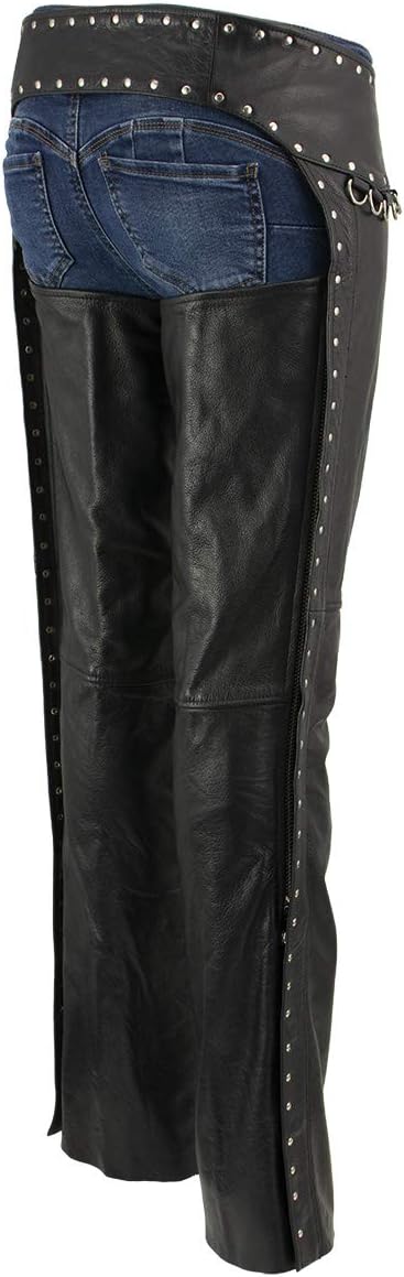 Milwaukee Leather LKL6705 Women's Classic Black Leather Motorcycle Biker Rider Chaps w/Rivet Detail