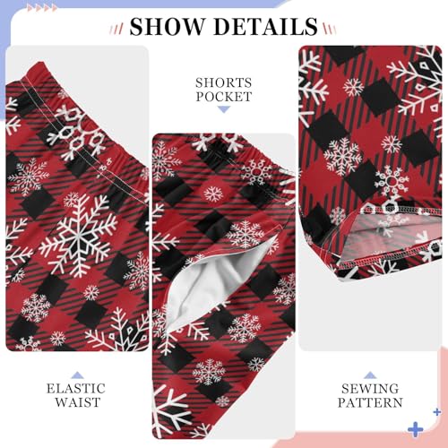 Snowflake Buffalo Plaid Boys Long Pants Soft Trousers Elastic Waist Kids Lounge Bottoms with Pockets S-XL4