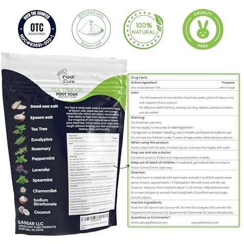FOOT CURE Tea Tree Oil Foot Soak with Epsom Salt - Best Toenail Fungus Treatment, Athletes Foot & Softens Calluses - Soothes Sore & Tired Feet, Fungal Toe, Foot Odor Scent, Spa Pedicure (Pack of 2) | Tea Tree Oil, with Epsom Salt, Fungal Toe, Foot