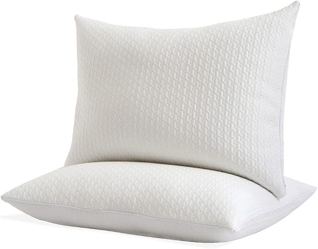 JZS Luxury Hotel Pillows 2 Pack Hotel Quality for Sleeping with Tencel Pillow Covers Hypoallergenic Anti-Mite Breathable Premium Plush Fiber Filled Down Alternative Standard Size 50x75cm