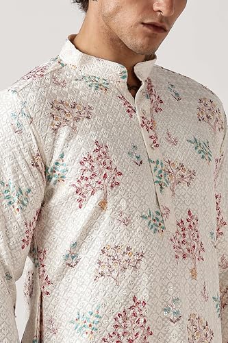 Image of BE ACTIVE Men's Cotton | Regular Fit Casual Mandarin Collar | Long Length Full Sleeves | Embroidered Indian Kurta