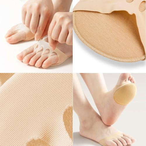 Image of SooGree Ball of Foot Cushions Honeycomb Fabric Metatarsal Pads Invisible Socks Pads for Women and Men Reusable Forefoot Pads (15 Pairs-(Black-Gray-Beige))