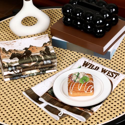 Image of Bencailor 6 Pcs Western Cow Kitchen Towels Decorative Sets Dish Towels Absorbent Fast Drying Hand Tea Vintage Hanging Reusable Cleaning Dishcloths for Cooking Farmhouse Bathroom Accessory
