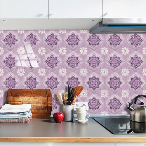 Baldosas Adhesivas Pétalos Retro Púrpura Suelo Vinilo Autoadhesivo Vinilo Impermeables Panel Revestimiento Ducha para Baño Cocina Gabinete Muebles Decoración Azulejos Adhesivos 20x20cm /10 Piezas