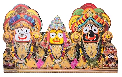Image of Vils Lord Puri Jagannath Balaram & Subhadra Divine Holy Blessing Wood and Plastic Photo Frame Cutout with Back Stand for Pooja /Gift (Size 3.5 inch X 6 inch)- Multicolor