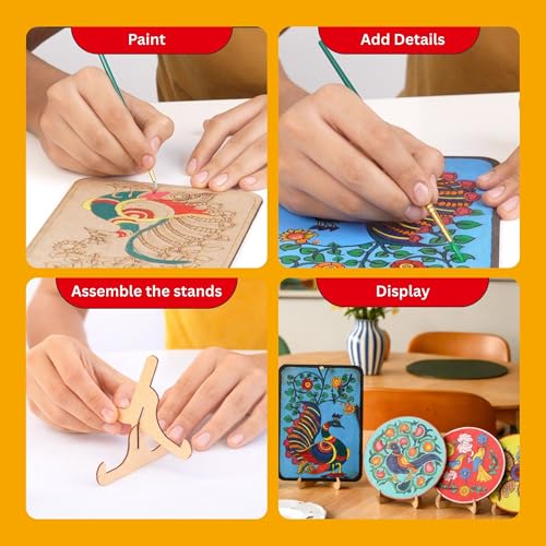 Image of Kores Kalamkari Art Kit for Kids (8-18 Years) | Traditional Indian Art DIY Kit | Paint 4 Coasters & 2 Wall Hangers | 40+ Elements | Creative & Educational Craft Set