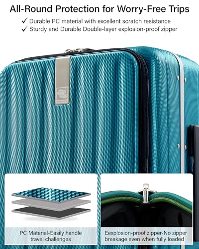 Image of Hanke 16 20 24 26 Inch Carry On Suitcase PC Hardshell Luggage Top Open Aluminum Frame Rolling Suitcases with Wheels Travel Luggage for Womem Men, Caribbean Blue, 16 Inch