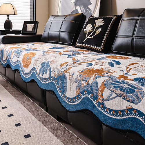 Housse de canapé en chenille bleu 90*260cm pour causeuse et canapé sectionnel