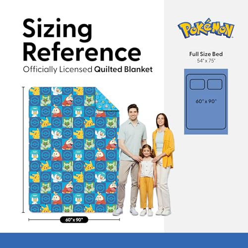 Image of Pokemon Power Squares Twin Quilted Throw Blanket Adults Boys Girls, Soft Lightweight Bedding for Bed, or Couch, 60 x 90 inches