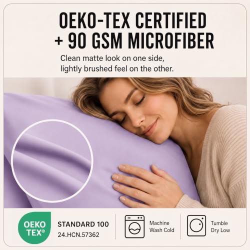 Image of CozyLux 6-Piece King Size Sheet Set, Fits 18-21 Inch Mattresses, Oeko-TEX | 4 Pillowcases, 1 Flat Sheet and 1 Fitted Sheet with All-Around Elastic and 21-Inch Deep Pocket for a Secure Fit, Lavender