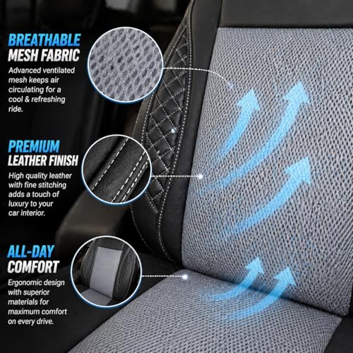 Image of Car Ventilated Cooling Seat Cushion Cover with 10 Powerful Fans & 3 Adjustable Cooling Levels, Leather Universal Fit for All Cars (Gray, Pack of 2 Ventilated Cooling Seat)