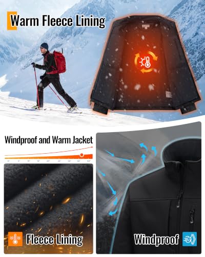 Image of 33,000ft Men's Lightweight Softshell Jacket Warm Fleece Lined Windbreaker Waterproof Soft Shell for Outdoor Hiking