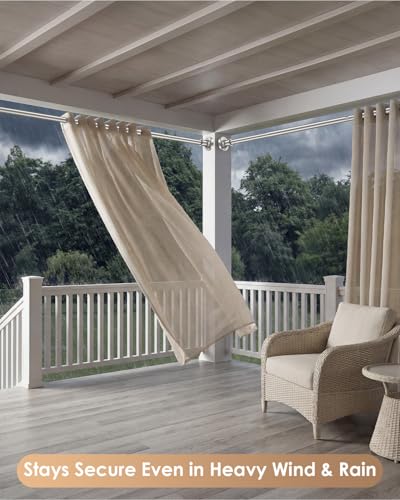 Image of Brushed Nickel Long Shower Curtain Rod Tension Rod for Outdoor Patio No Drilling Adjustable 30-121 In(10Ft) 1.1 inch Dia Stainless Steel Rustproof Thick Spring Heavy Duty Rods for Window Pergola Bathroom
