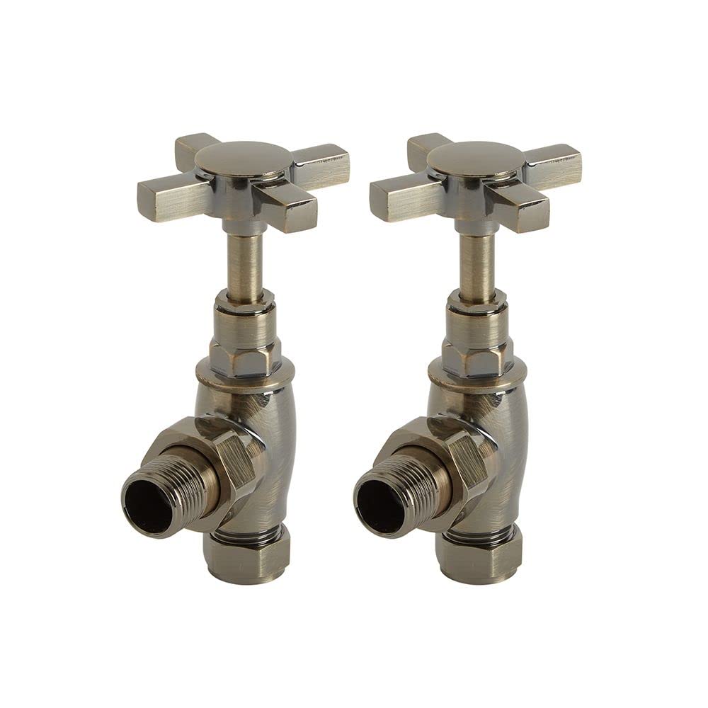 Milano Dark Brushed Brass Angled Heated Towel Rail Radiator Valves