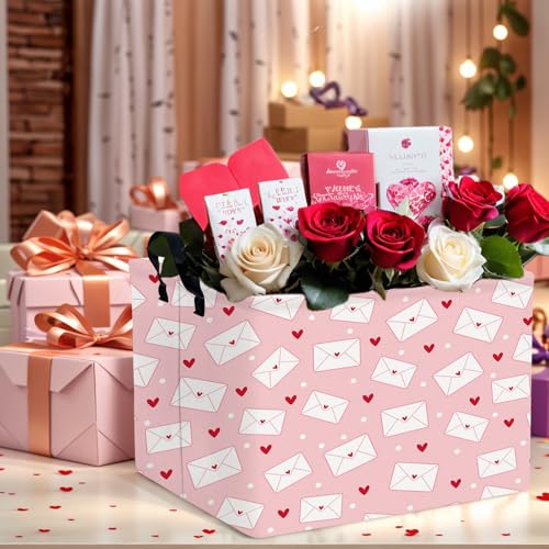 Image of Valentine's Day Basket Gift for Empty Cute Heart Large Storage Bin for Kid and Baby Room Decor (Pink Envelope Love)