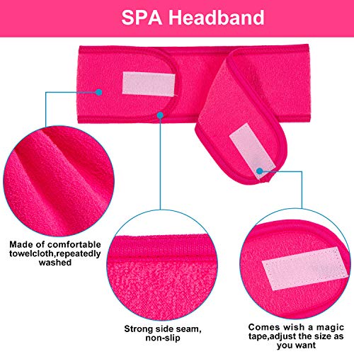 Diadema facial para spa Whaline: banda de rizo rosa rojo para sujetar el cabello sin estropear el peinado 3