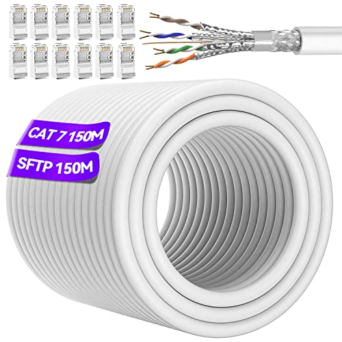 Cat 7 Ethernet Cable 500Ft, Sftp Shielded Ethernet Cable Outdoor Indoor, Heavy Duty High Speed 10Gbps 600Mhz, Direct Burial Waterproof Uv Resistant Lan Network Internet Cable With 10 Rj45 Connectors #TOP15