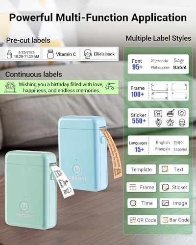 Image of ORGBRO Label Maker, Bluetooth Label Maker Machine with Tape, X1-Green | Thermal Label Printer for Home, Office, School Organization, Fits Pre-Cut & Continuous Labeler, Sticker Maker, Green