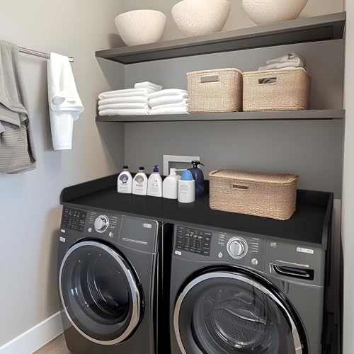 Kaboon Washer Dryer Countertop 58" x 28" Extra Large Version, Melamine Countertop with 3.5" Edge Rails, Laundry Room Organization, Black
