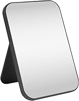 HGUEB 8 Inch Foldable Desktop Makeup Mirror - Portable Wall Hanging Standing Cosmetic Mirror, Black Square Dual-Purpose