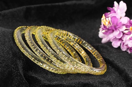 Image of NMII Glass Golden Zircon Stone & Kundan Beads Kada Set For Women & Girls | Fancy Design Kada Bangles | Traditional Look Kangan | Glass Bangles For Women Wedding, Party, Function, Daily use