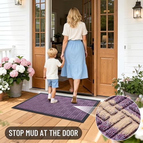 Image of OLANLY Front Door Mat Outside Entrance 71x23, Absorbent, Heavy Duty Sturdy Natural Rubber Doormat Indoor Outdoor, Non-Slip, Stain and Fade Resistant, Low Profile Floor Mat for Entryway, Violet