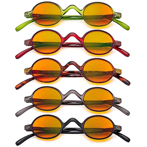 Image of Eyekepper 5 Pack Computer Reading Glasses Small Round Blue Light Filter Readers Orange Tinted +0.50