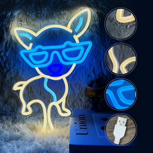 Image of Dog Neon Sign for Wall Decor, 14.4x9.7 Inch Dog LED Light Sign for Birthday Party Home Decorations for Beauty Bar Coffee Shop Logo, Congrats Birthday Gifts for Children Warm White