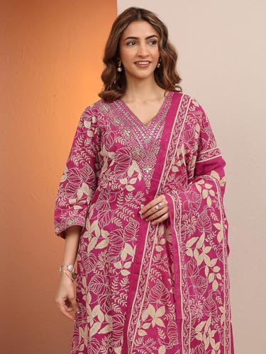 Image of Libas Printed Cotton Straight Kurta With Trousers and Dupatta | daily wear suit