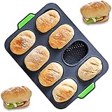 8-Cup Hamburger Bun Baking Pan, Food-Grade Silicone French Bread Mold, Non- Stick Muffin Loaf Pan...