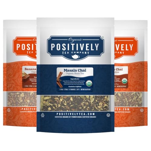 Image of Positively Tea, Organic Chai Tea Sampler, Loose Leaf, 4 Ounce, 3 Pack