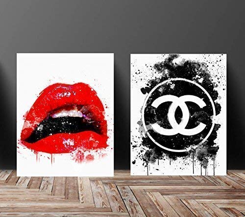Glam Decor Wall Art Set Sexy Lips Designer Fashion Icon Logo Print Poster
