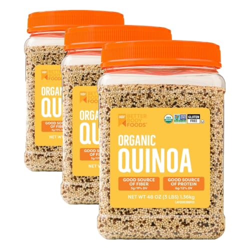 Image of BetterBody Foods Organic Quinoa, Vegan, Gluten Free, Low Glycemic Rice Replacement, 3 Lb, (Pack of 3)