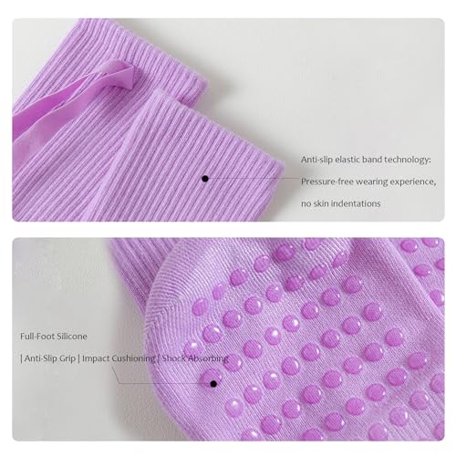 Womens Pilates Yoga Toe Socks with Grips Non Slip Cushioned Crew Socks Mid Calf for Barre Ballet