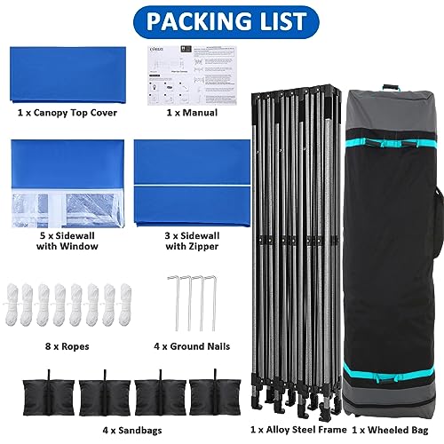Image of COBIZI 10x30 Pop Up Canopy Tent,Heavy Duty Canopy(Blue with 8 Sidewalls)