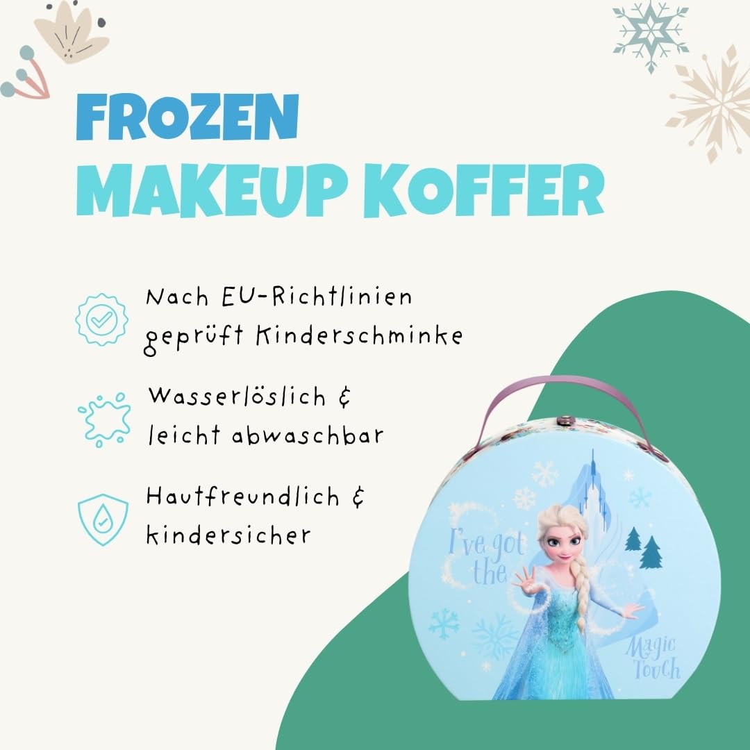 Disney Frozen Runder Make-up Koffer | Kinder Schminkkoffer mit Lipgloss, Lidschatten, Nagellack & Spiegel – Komplettes Beauty-Set im Glitzerkoffer