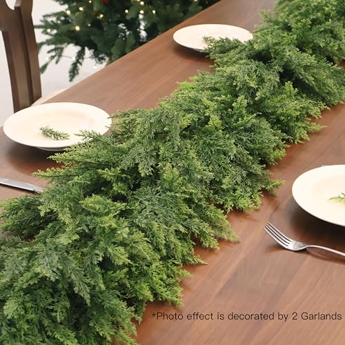 Christmas Cedar Garland Artificial Realistic Green Faux Real Touch Winter Pine Garland for Mantle Fireplace Wall Table Indoor Outdoor Decoraiton 6FT