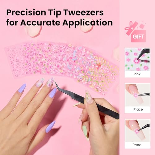 Image of Beetles Nail Art Stickers 30 Sheets 3D Flower Nail Stickers Color Heart Nails Design Supplies DIY Decals Decoration Nails Art for Women Girls